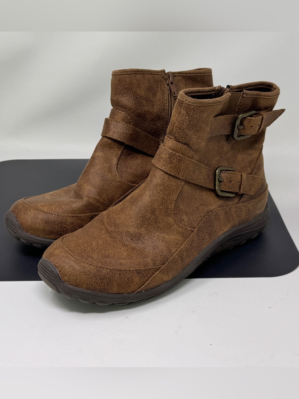 Skechers Womens Reggae Fest-Urban Dread Brown Zip Strap Buckle Ankle Boots Sz 8.